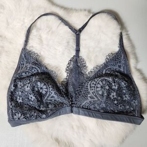 Victorias Secret Gray Lace Front Closure Racerback Bra with Pads-Size S